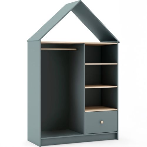 Penderie Cabane Enfant 1 Tiroir En Bois Vert Kaki 110 Cm - Lucy