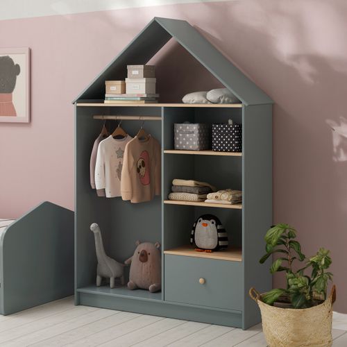 Penderie Cabane Enfant 1 Tiroir En Bois Vert Kaki 110 Cm - Lucy