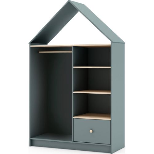 Penderie Cabane Enfant 1 Tiroir En Bois Vert Kaki 110 Cm - Lucy