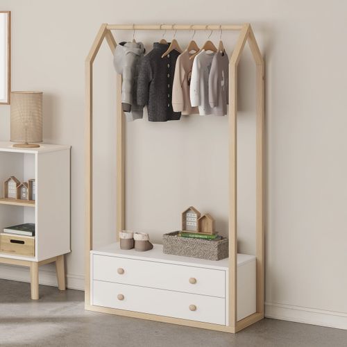 Penderie Cabane Enfant 2 Tiroirs En Bois Blanc 80 Cm - Elise