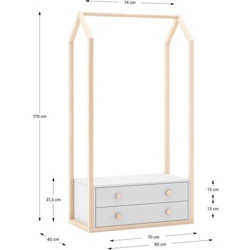 Penderie Cabane Enfant 2 Tiroirs En Bois Blanc 80 Cm - Elise