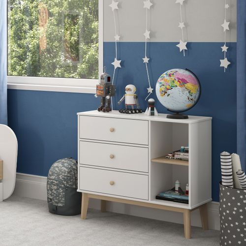 Commode Enfant 3 Tiroirs En Bois Blanc 90 Cm - Elise