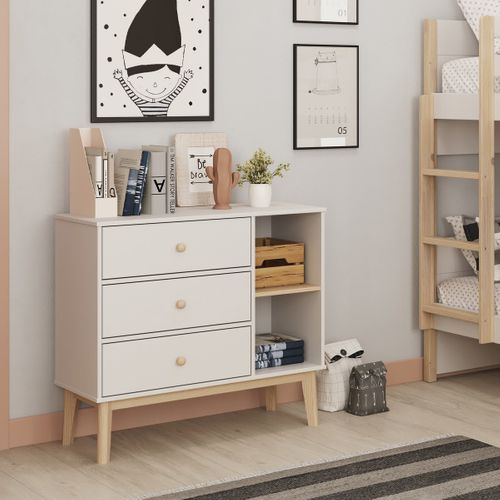 Commode Enfant 3 Tiroirs En Bois Blanc 90 Cm - Elise