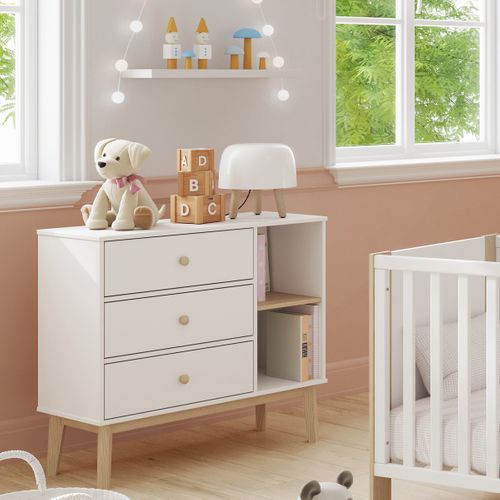 Commode Enfant 3 Tiroirs En Bois Blanc 90 Cm - Elise