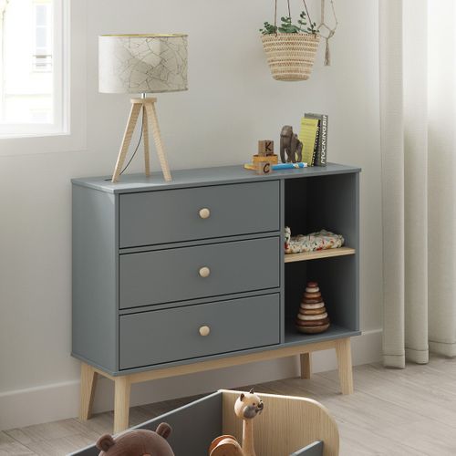 Commode Enfant 3 Tiroirs En Bois Vert Kaki 90 Cm - Elise