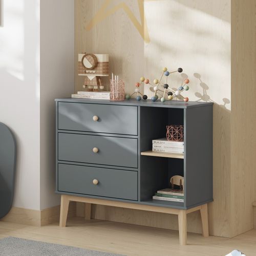 Commode Enfant 3 Tiroirs En Bois Vert Kaki 90 Cm - Elise