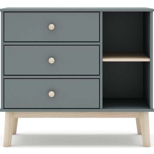 Commode Enfant 3 Tiroirs En Bois Vert Kaki 90 Cm - Elise