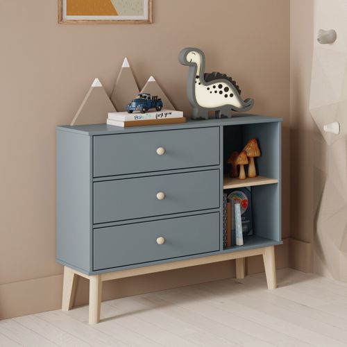 Commode Enfant 3 Tiroirs En Bois Vert Kaki 90 Cm - Elise