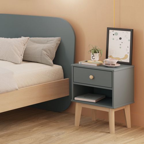Table De Chevet Enfant 1 Tiroir En Bois Vert Kaki - Elise