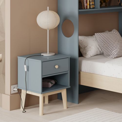Table De Chevet Enfant 1 Tiroir En Bois Vert Kaki - Elise