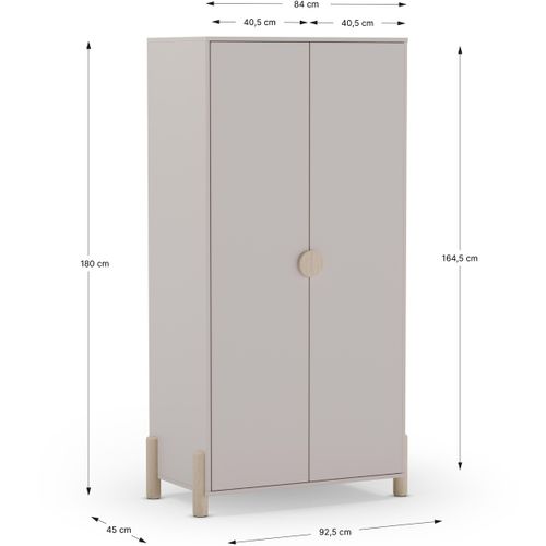 Armoire Enfant 2 Portes En Bois Beige 92 Cm - Bastien