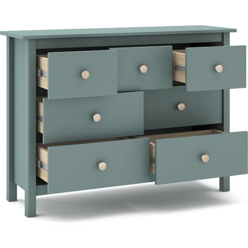 Commode Enfant 7 Tiroirs En Bois Massif Vert Pétrole 110 - Melvin
