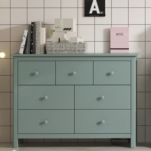 Commode Enfant 7 Tiroirs En Bois Massif Vert Pétrole 110 - Melvin