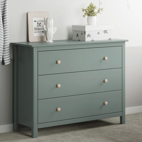 Commode Enfant 3 Tiroirs En Bois Massif Vert Pétrole 100 - Melvin
