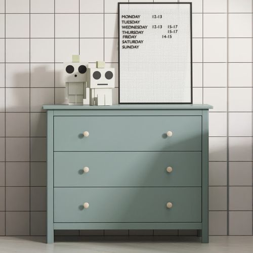 Commode Enfant 3 Tiroirs En Bois Massif Vert Pétrole 100 - Melvin
