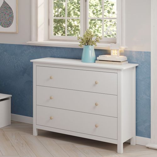 Commode Enfant 3 Tiroirs En Bois Massif Blanc 100 Cm - Melvin