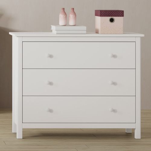 Commode Enfant 3 Tiroirs En Bois Massif Blanc 100 Cm - Melvin