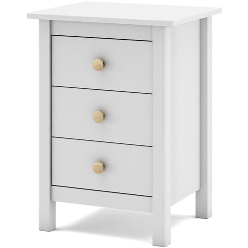 Table De Chevet Enfant 3 Tiroirs En Bois Massif Blanc - Melvin