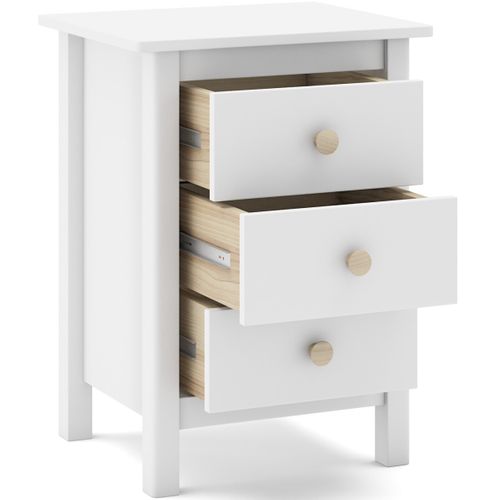 Table De Chevet Enfant 3 Tiroirs En Bois Massif Blanc - Melvin
