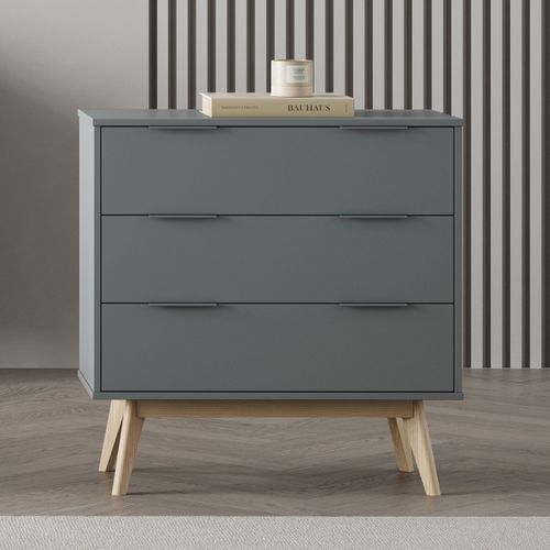 Commode 3 Tiroirs En Bois Vert Kaki 80 Cm - Piera