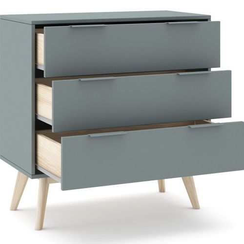 Commode 3 Tiroirs En Bois Vert Kaki 80 Cm - Piera