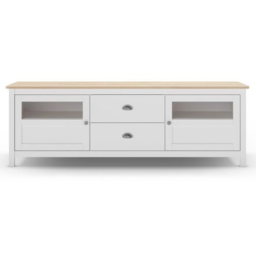 Meuble TV 2 Portes 2 Tiroirs En Bois Massif Blanc 180 Cm - Macha