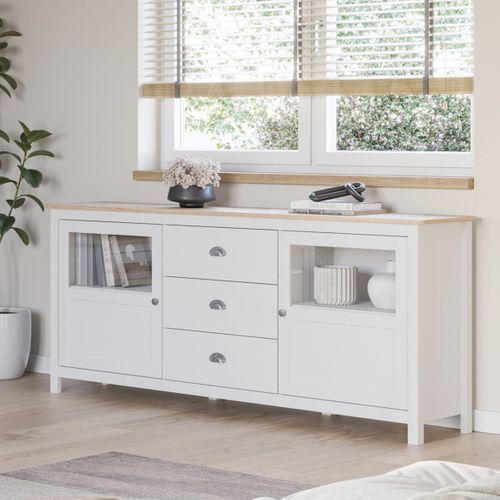 Buffet 2 Portes 3 Tiroirs En Bois Massif Blanc 180 Cm - Macha