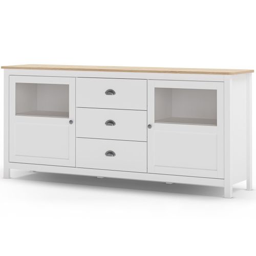 Buffet 2 Portes 3 Tiroirs En Bois Massif Blanc 180 Cm - Macha