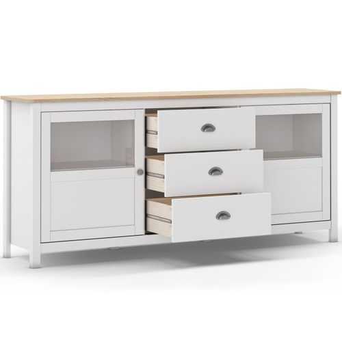 Buffet 2 Portes 3 Tiroirs En Bois Massif Blanc 180 Cm - Macha