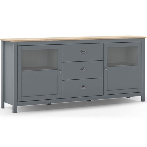 Buffet 2 Portes 3 Tiroirs En Bois Massif Vert Kaki 180 Cm - Macha