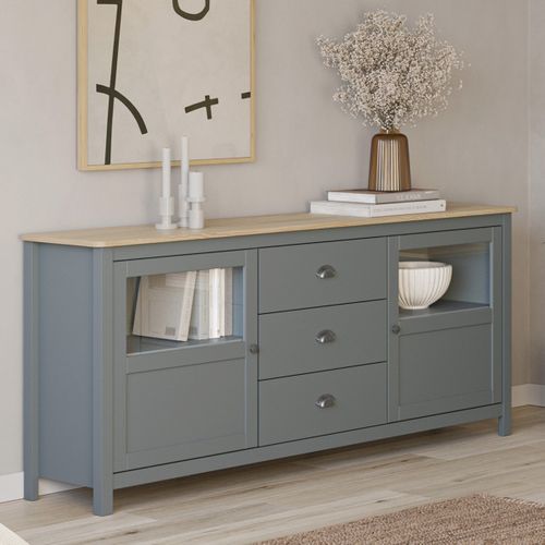 Buffet 2 Portes 3 Tiroirs En Bois Massif Vert Kaki 180 Cm - Macha