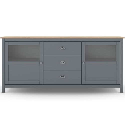 Buffet 2 Portes 3 Tiroirs En Bois Massif Vert Kaki 180 Cm - Macha