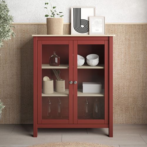 Vaisselier 2 Portes En Bois Massif Rouge 110 Cm - Macha