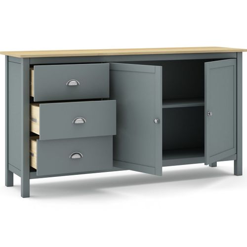 Buffet 2 Portes 3 Tiroirs En Bois Massif Vert Kaki 150 Cm - Macha