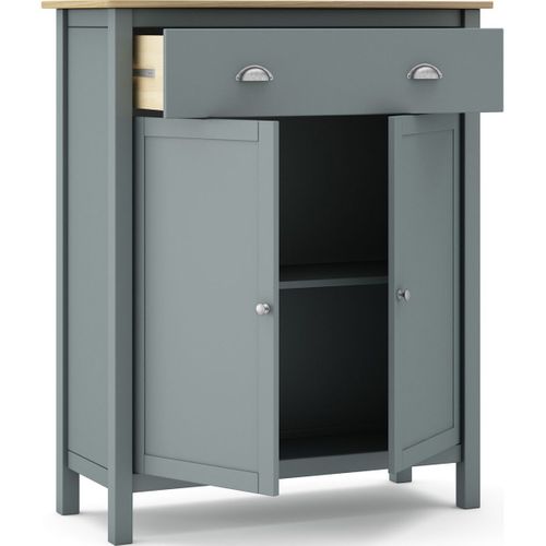 Buffet 2 Portes 1 Tiroir En Bois Massif Vert Kaki 90 Cm - Macha