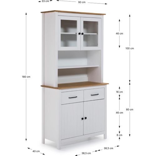 Vaisselier 4 Portes 2 Tiroirs En Bois Massif Blanc - Ida