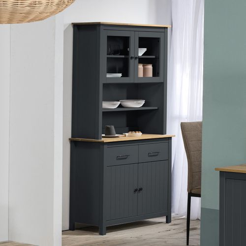 Vaisselier 4 Portes 2 Tiroirs En Bois Massif Bleu H180 Cm - Ida