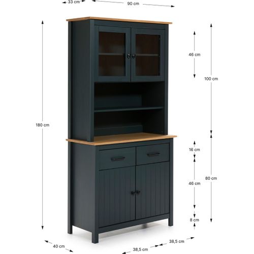 Vaisselier 4 Portes 2 Tiroirs En Bois Massif Bleu H180 Cm - Ida