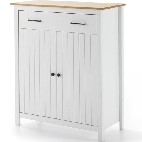 Buffet 2 Portes 1 Tiroir En Bois Massif Blanc 90 Cm - Ida