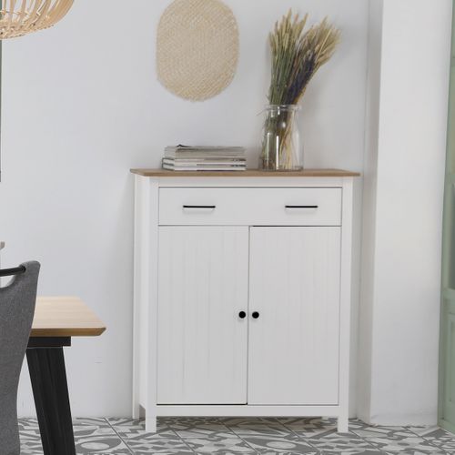 Buffet 2 Portes 1 Tiroir En Bois Massif Blanc 90 Cm - Ida