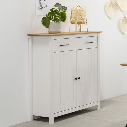 Buffet 2 Portes 1 Tiroir En Bois Massif Blanc 90 Cm - Ida