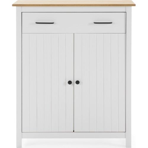 Buffet 2 Portes 1 Tiroir En Bois Massif Blanc 90 Cm - Ida