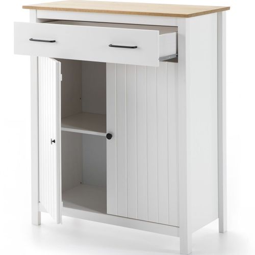 Buffet 2 Portes 1 Tiroir En Bois Massif Blanc 90 Cm - Ida