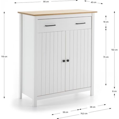 Buffet 2 Portes 1 Tiroir En Bois Massif Blanc 90 Cm - Ida