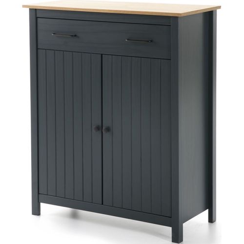 Buffet 2 Portes 1 Tiroir En Bois Massif Bleu 90 Cm - Ida