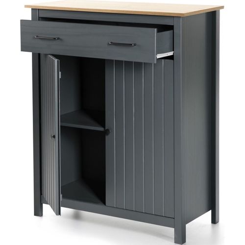 Buffet 2 Portes 1 Tiroir En Bois Massif Bleu 90 Cm - Ida