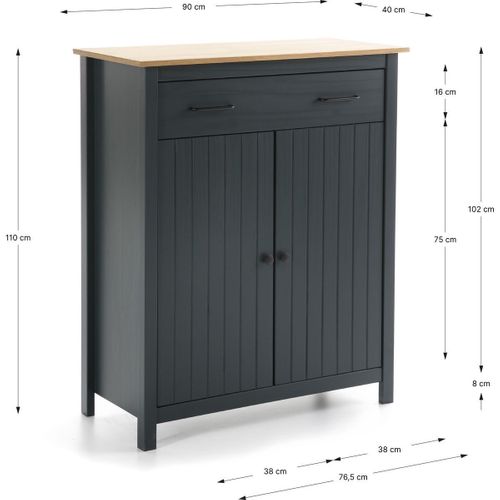 Buffet 2 Portes 1 Tiroir En Bois Massif Bleu 90 Cm - Ida