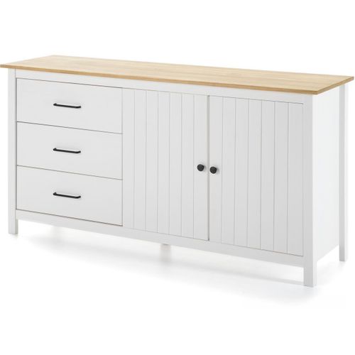 Buffet 2 Portes 3 Tiroirs En Bois Massif Blanc 150 Cm - Ida