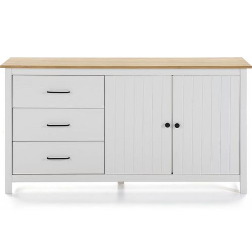Buffet 2 Portes 3 Tiroirs En Bois Massif Blanc 150 Cm - Ida