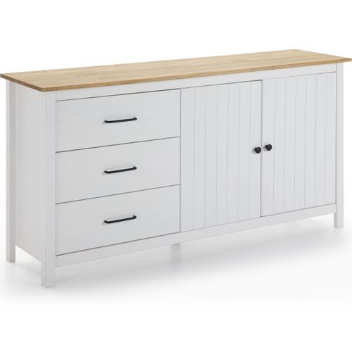 Buffet 2 Portes 3 Tiroirs En Bois Massif Blanc 150 Cm - Ida